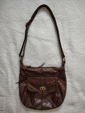 Fossil Vintage Brown Leather Crossbody Shoulder Bag